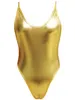 Women's Jumpsuits Romper Swimsuit Sexy High Cut Backless Swimwear Shiny Gold Bandage Bathingsuit Summer Female Monokini Size SXL 230131