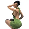 Casual Dresses Women's Bag Hip Halter Sweater Knit Dress Holiday Swimwear Sexy Swimsuits Beach Backless Female Party Short Skirt