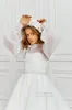 Girl Dresses Organza White Flower For Weddings With Puff Long Sleeves Bow Sequins Kids Pageant Gowns Party Birthday