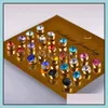 Charme 12Pairs / Set Colorf Cristal Zircon Boucles D'oreilles Pour Les Femmes Bijoux Strass Piercing Boucle D'oreille Usine Prix Drop Delivery Otd48