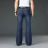 Herren-Jeans, ausgestellt, Boot-Cut-Bein, männlich, Designer, klassisch, Denim, hohe Taille, Stretch, locker, dunkelblau, 230131