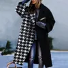 Women's woolen coat blends multiple color matching plaid long-sleeved lapel coat printed cloth coat s-5xl