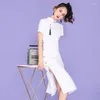 Ethnic Clothing Summer Women's Cheongsam Art Daily Young Girls Modified Split Lace Bone Eroded Dress