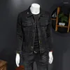 Herenjacks hoogwaardige motorrijders denim jas motorfiets jas mannen casual zwarte katoenen jeans lente herfst revers reve