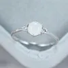 Cluster Rings Cute Women Real Small Natural Moonstone Ring 925 Sterling Silver Love Engagement Vintage Round Wedding Band