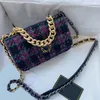 22K 19 WOC Wool Tweed Sacos de bolsa de carteira de tweed alça de corrente de metal dourado Tootes Crossbody Bolsas de ombro de cartão Bolsas de designer de Pochette Multi Pochette 19x12cm