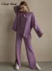 Женские спортивные костюмы WOAMN Сплит -вязаные брюки Set Set Fashion Top Laceup Wide Goge Двухклассные костюмы Осень Женщина шикарные наряды 230131