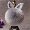 Keychains Bedanyards femininos Fuzzy Bunny Ear Keychain Fashion Faux Rabbit Fur Keyfobs Hoder Charms Bag Keyring Fluffy Pompom Key Rings Dh6ru
