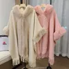 Misturas de lã feminina zzzll tendências faux rex coelho casaco de peles com capuz com capuz de capuz Cardigan Momen Women Fall Winter sobretudo Poncho envolve