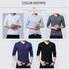 Erkek Tişörtleri Browon Moda Erkekler T-Shirt İnce Fit Özel Kırış Tasarım Uzun Şık Lüks V Boyun Fitness Tee Force Homme 230130