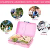 Ensembles de vaisselle 3X Bento Box Lunch pour enfants/adultes avec compartiments anti-fuite école/pique-nique voyage (rose)