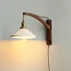 Wall Lamp Industrial Adjustable Solid Wood Creative Bedroom Bedside Reading Light Vintage Retro LED Lights Fexible 96-240V