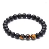 Strand Natural Lava Volcanic Rock Matte Onxy Wrapped Tiger Eye Beaded Charms Unisex Armband Bangle For Girls Gift Daily Jewelry 2023