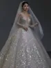 Principessa bianca a linea abiti da sposa gonfio gonfio gonna a pianto lungo maniche lunghe pavimento del treno abito sposa saudita eleganti abiti da sposa 403