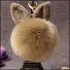 Keychains Lanyards Fluffy Bunny Toys Ear Sieraden 18 Stijlen Faux konijn Keyring Fur Women Bag Charms Keyfobs Pompom Key Rings Penda DHM099