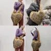 2023 Luxury Designer Bag Faux Fur Winter Women Handbags Cute Plush Ladies Heart Shaped Shoulder Bag Female Purse Love Tote Bags