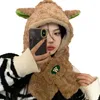 Berets Fashion Teenager Cartoon Lamb Ear Plush 2in1 Hats Scarf Suits Women Winter Outdoor Warm Hat Students Windproof Supplies Dropship