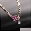 Pendant Necklaces Fashion Jewelry Purple Flower Necklace Turkish Symbol Evil Eye Chain Drop Delivery Pendants Dhpbo