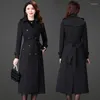 Kvinnors dike rockar kvinnor Spring Coat Waterproof Raincoat Black Double Breasted England Lady Office Long Belt Female Elegant Outerwear
