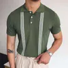 Męskie koszulki Vintage Polo Shirt Men Stripe Drukuj Patchwork Knitting Casual Lapel Summer Mode Men krótki rękaw Slim Polo Shirt 230130