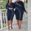 Robes grande taille 4XL 5XL taille pour femmes manches longues moulante taille haute mi-mollet élégant soirée soirée Club robes Mujer 230130