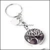 Nyckelringar Natural Stone Original Keychains Tree of Life Keyring Sier Color Healing Crystal Car Decor Keyholder For Women Men 471C3 D DHAES