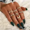 Band Rings Fashion Jewelry Knuckle Ring Set Rhinstone Butterfly Leaf Set 7st/Set Drop Delivery Dhugn