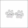 Party Favor Hollow Pet Cat Dog Lover Paw Printed Stud Puppy Memorial Earring Cute Animal Footprint Złota Sier Sier Kolczyki ZWL362 DHDPM