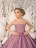 Girl Dresses Purple Sleeveless Flower Appliqued Ruffles Crystal Kids Pageant Wedding Gowns Dress