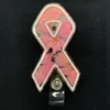 10 unids/lote de llaveros personalizados, suministro de oficina, 3 estilos, cinta rosa, concienciación sobre el cáncer de mama, flor seca, insignia de resina, Clip, carrete de insignia retráctil