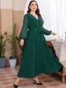 Plus Size Kleider Größe Party Damen Sommer V-Ausschnitt Spitze Mesh Durchsichtig Langarm Chiffon Plissee Hohe Taille Maxi 230130