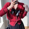 Women's Sweaters 2023 Spring And Autumn Christmas Sweater Year Red Bow Short Coat Female V-neck Thin Small Fragrance Knit Cardigan Top