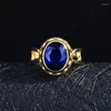 Trouwringen Vintage Gold vergulde ovale solitaire voor vrouwen glans Blue CZ Stone Inlay Fashion Jewelry Elegant Party Gift