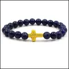 Urok bransolety Cross Yoga Chakra Koraliki Charms Meditation Energy Bangle Lapis Lazi Natural Stone Bransoletka Bdehome Drop dostarczenie klejnot dh8hj