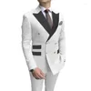 Men's Suits 2023 Fashion Burgundy Flower Lapel White Men Wedding Prom Dress Double Breasted Groom Party Tuxedo 2 Pieces Set