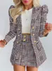 Zweiteiliges Kleid LGRQ Sommermode Damenkleidung voller Ärmel Blazer bedruckte einreihige Jacke und Minirock-Set WW005H 230130