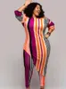 Kadınlar Plus Boyut Trailtsits Wmstar İki Parça Kıyafetler Kadın Sonbahar Giyim Çizgili Üst Düzensiz Kenti Tozluk Eşleştirme Seti Toptan Damla 230130