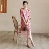 Etniska kläder 2023 Traditionell kinesisk blommig cheongsam vintage mandarin krage qipao nationell kvällsklänning folk stil chiffon