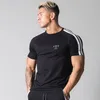 Men's T-Shirts Side Stripes Gym Running Summer Short Sleeve Sports Style Fashion T-shirt Bodybuilding Fitness Cotton Shirt 230131