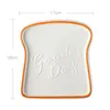 Plattor Toast Shape Porslin som serverar tallrik middag Rektangel Vit med blå orange rosa kant för frukostkaka FA