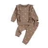 Kläder sätter 0-24m Autumn Born Baby Girls Clothing Polka Dot Print Ruffles Långärmad Pullover Tops Trousers Pants 2st.