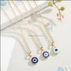 Pendant Necklaces Vintage Ethnic Round Turkey Evil Blue Eye Necklace For Women Gold Color Choker Clavicle Chain Turkish Jewelry Drop Dhzze