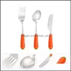 Flatware Sets 1 Set/3Pcs Kids Fork Spoon Cutter Kit Lovely Handle Tableware Set Orange Drop Delivery Home Garden Kitchen Dining Bar Otgjt