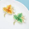 Broches Wulibaby perle haute qualité feuille d'émail pour les femmes vert jaune fleur fête bureau broche broche cadeaux