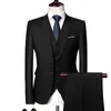 Herenpakken Blazers Jacket Vestbroek Threepiece Solid Color Slimfit Boutique Business Fashion Clothing Set 230130