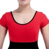 Stage Wear Siyah pamuklu/lycra kısa kollu iki tonlu tank dans leotard ile perakende toptan kırmızı bayanlar ve kızlar için