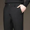 Pantalons pour hommes Pantalon de costume en polaire d'hiver pour hommes, chaud, formel, taille élastique, épais, Slim, pantalon de travail, noir, gris, vêtements de marque, grande taille 40 42 230131