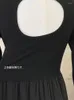 Vestidos casuais 2023 mulheres outono retalhos de retalhos preto traço midi midi lã de gola alta manga longa slim thelless clássico clássico básico chic