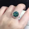 Cluster Rings BLACK ANGEL Super Shiny Flower Shaped Green Blue Gemstone Adjustable Ring For Women 925 Silver Jewelry Drop Wholesale