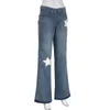 Jeans feminino Vintage Star Pocket Stitching calça jeans reta Women Streetwear calças casuais harajuku baixo ascensão Capris